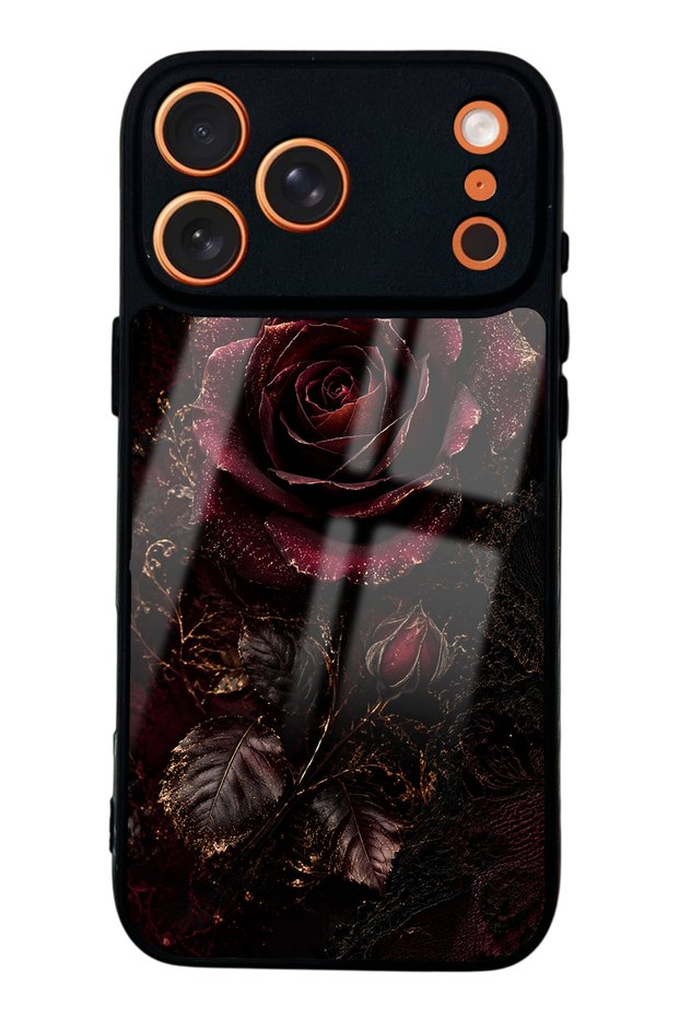 iPhone 17 Pro Midnight Velvet Rose Design Glossy Phone Case