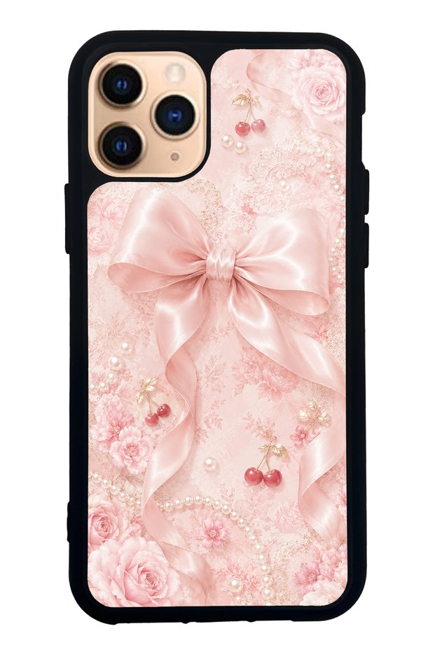 iPhone 11 Pro Glossy Phone Case with Cherry Blush Bow Design