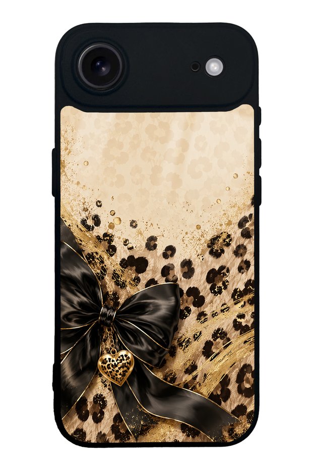 iPhone 17 Air Golden Leopard Heart Design Glossy Phone Case