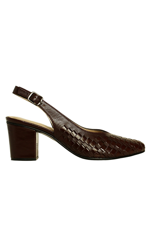 Burgundy Leather Women's Open-Back Heeled Shoes