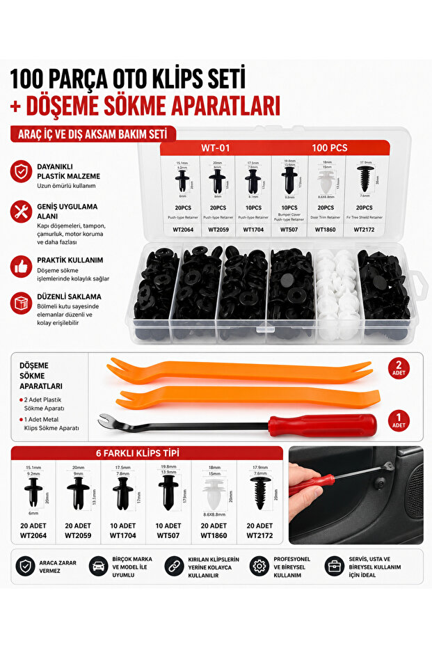 100 Pieces Auto Clip Set + Door Upholstery Removal Tool Kit Plastic Trim Removal and Clip Set