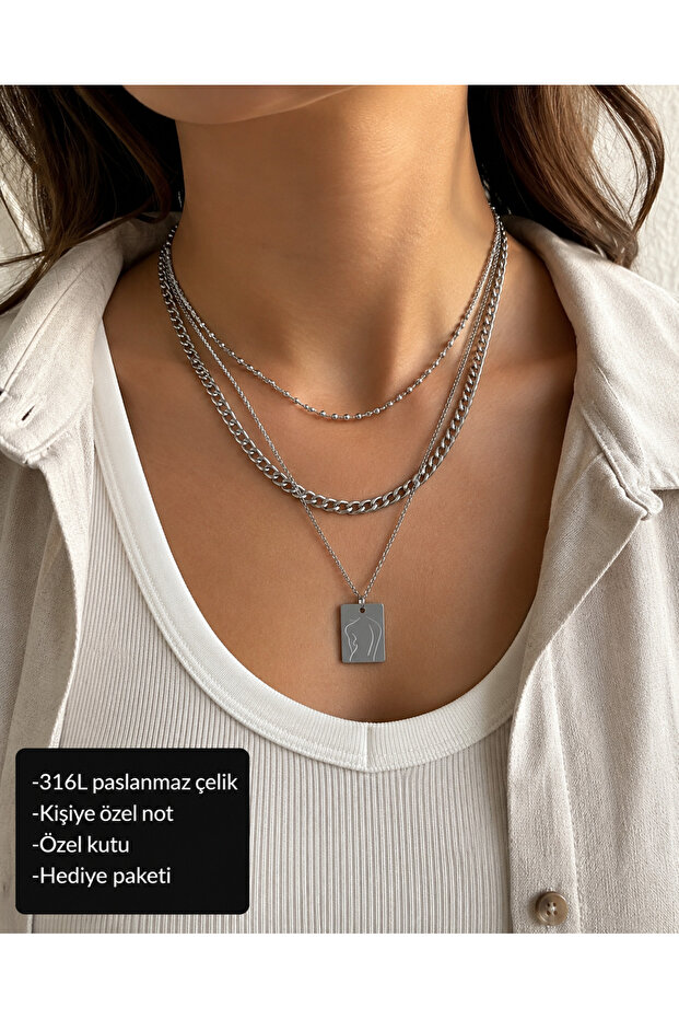 Elegant Silhouette Figured 316L Stainless Steel Multiple Chain Women's Necklace Gift