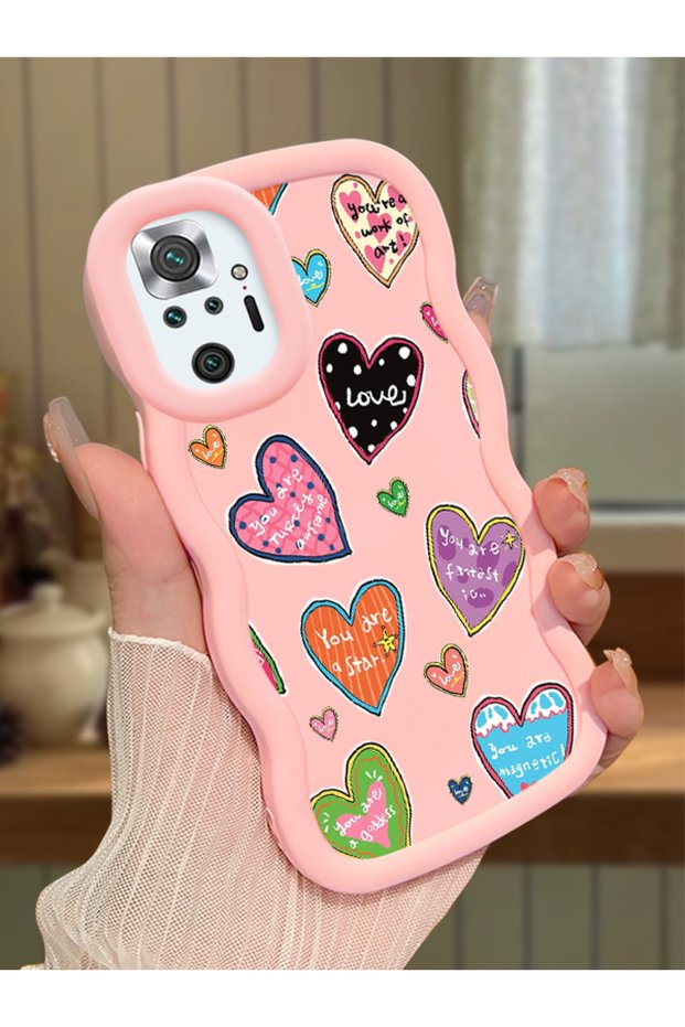 Redmi Note 10 Pro Compatible Case Camera Protector Pink Silicone Couple Phone Case Heart Pattern