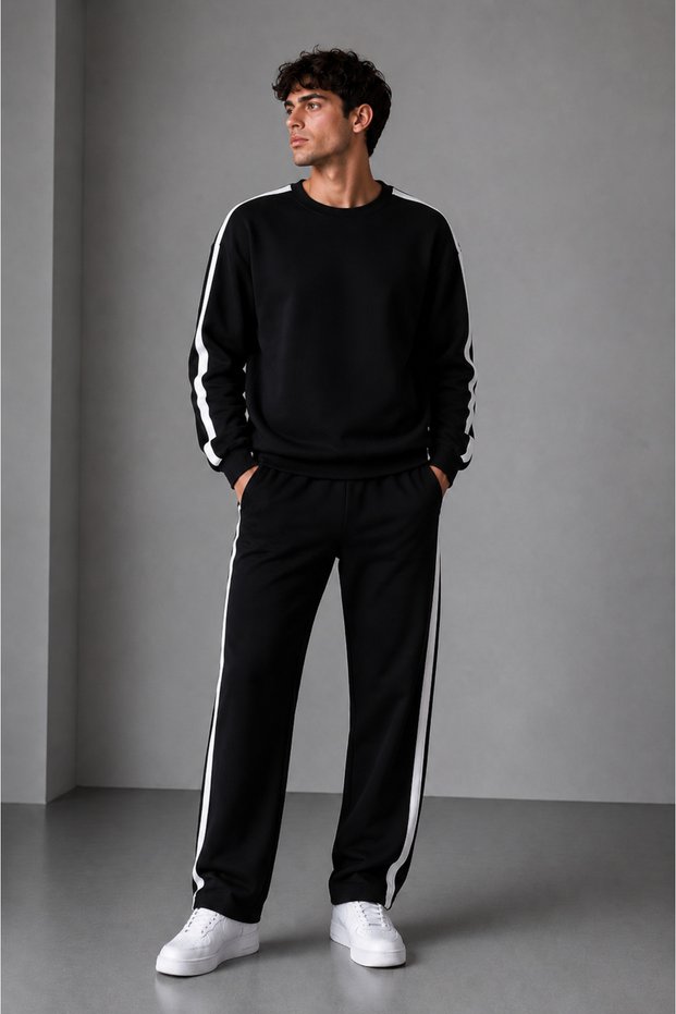 Men's Top and Bottom Set - Circular Necklace Striped Track Suit