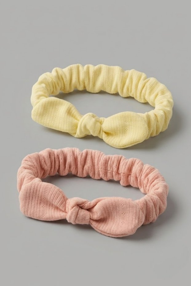 Baby Hair Band Set of 2 100% Cotton Interlock Flexible Bandana Set with Bow