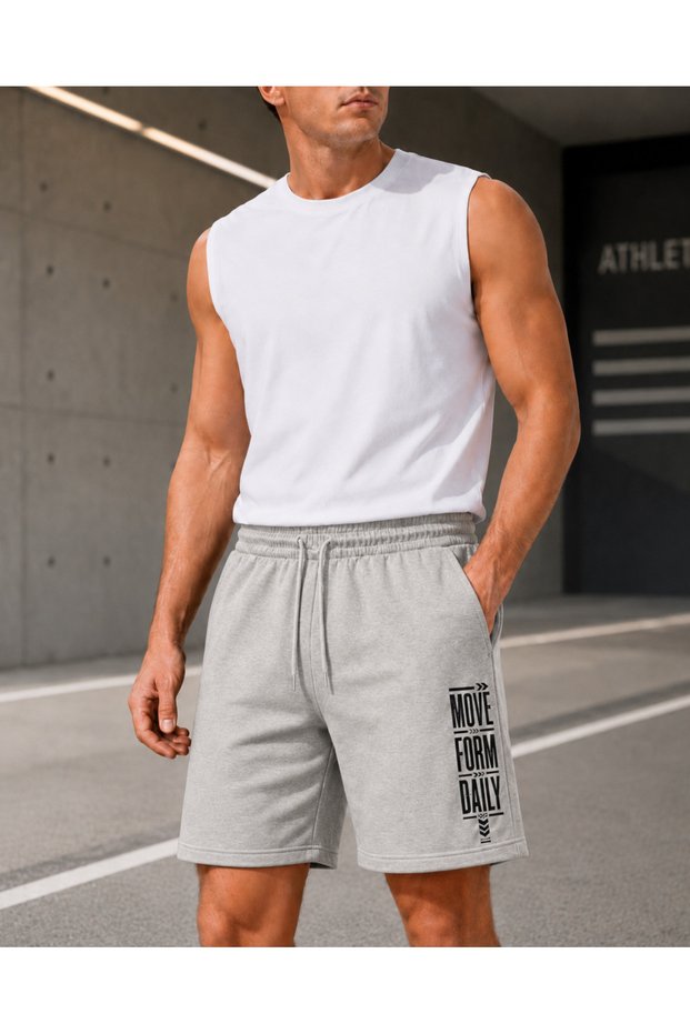 Move from Daily Men's Printed Sports Shorts with Side Pockets, Lace-Up Elastic Waist, Comfortable Fit, Casual Shorts/Bermuda