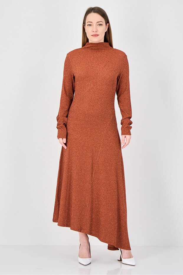 Women Metallic Maxi Dress, Rust Brown