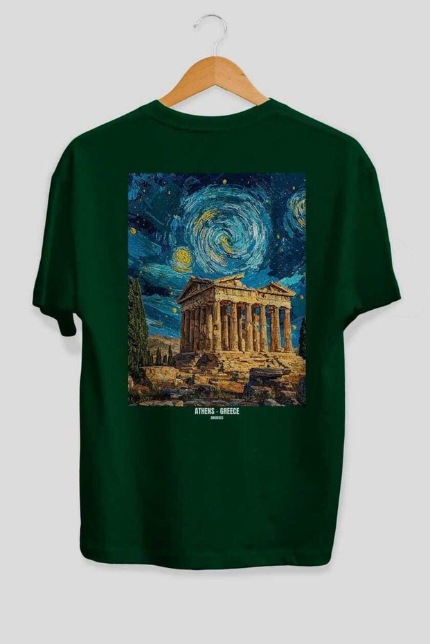 Athens Greece 2 Green Oversize Country City Back Printed Unisex T-Shirt 100% Cotton Premium