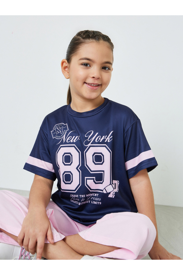 Girls Navy Graphic Print Short Sleeve T-Shirt