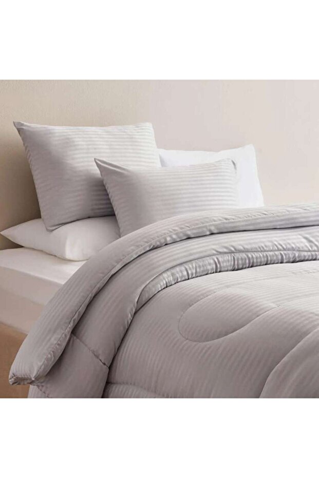 Satin Stripe 3-piece Full Comforter Set 160x220cm - Silver