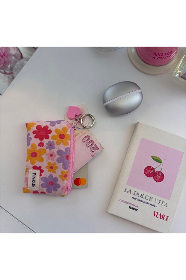 Floral Patterned Mini Card Holder & Bag Charm | Card Holder, Coin Purse, Earphone and Keychain Organizer