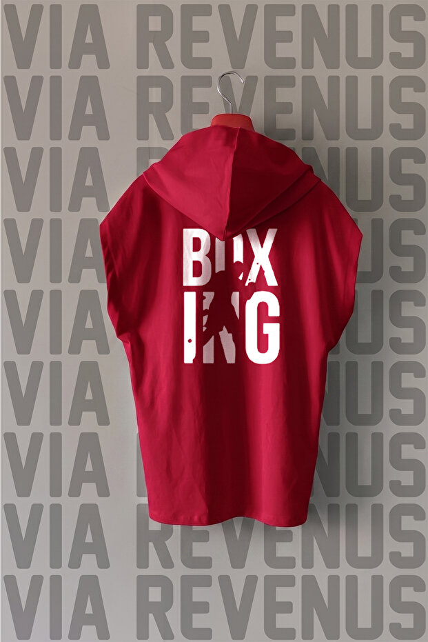 Boxing Front and Back Printed Zero Sleeve Hooded 100% Cotton Sports Tshirt
