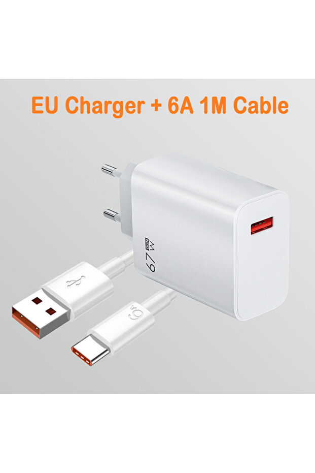 EU Plug and 1m Cable 67W 6A USB Fast Charger For 14 13 12 11 Ultra Redmi Note 13 12T Pro POCO X5 X4