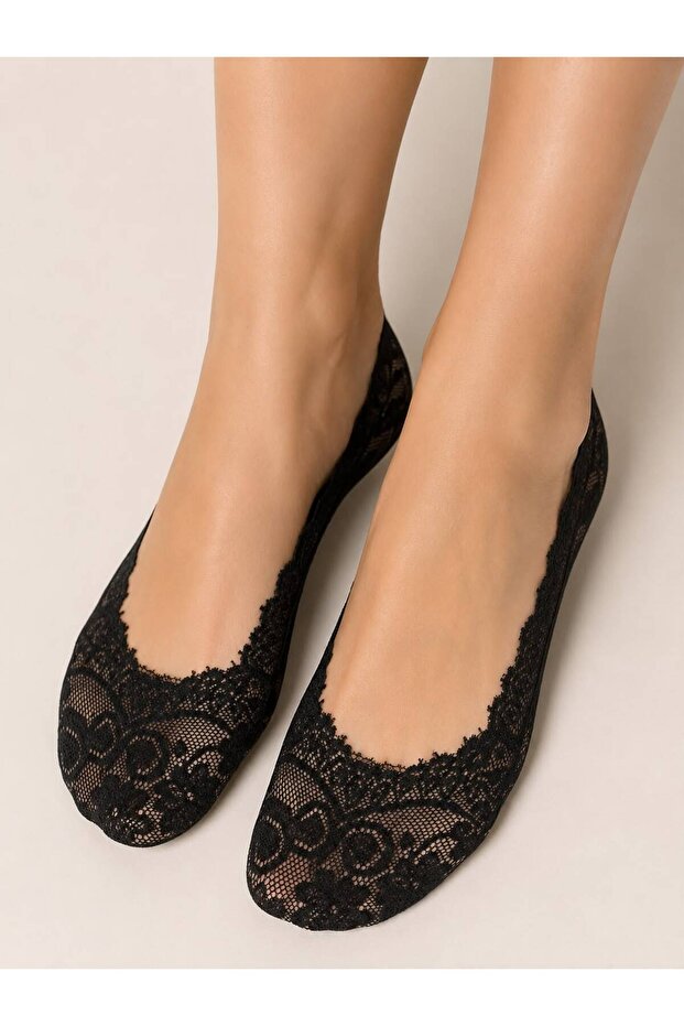 Women's Invisible Black Ballerina Socks Full Lace Cotton Sole Silcone Suba Socks Lace