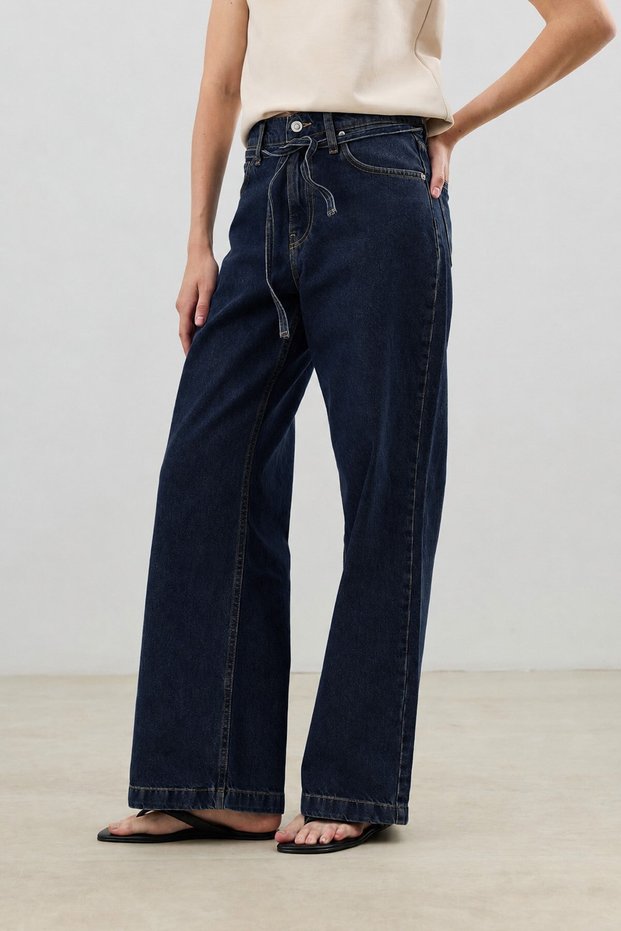 Navy Blue Tie-Dye Wide Leg Women's Jeans