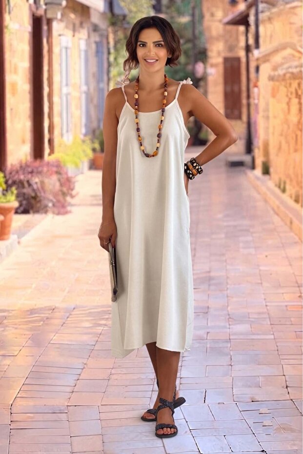 V6 - Cream Göcek Linen Dress with Rope Straps