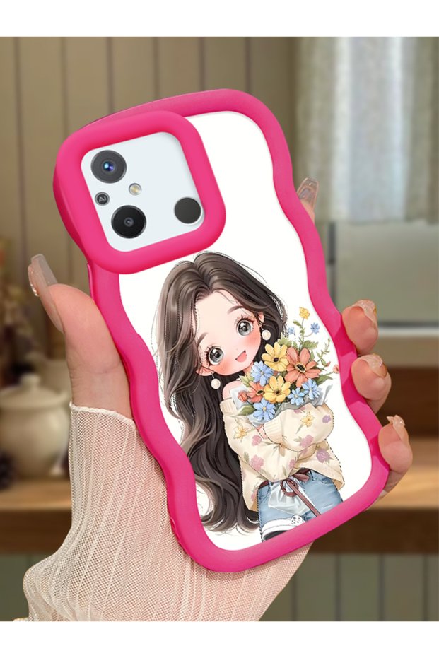 Poco C55 Compatible Case Camera Protector Red Silicone Couple Phone Case Girl Pattern