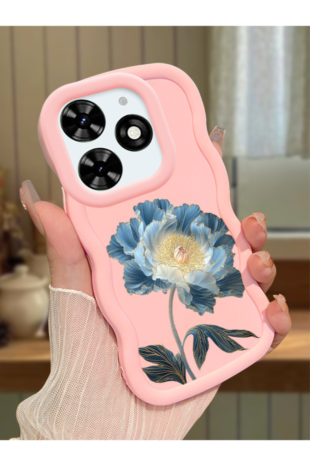 Tecno Spark 20C Compatible Case Camera Protector Pink Silicone Couple Phone Case Floral Pattern
