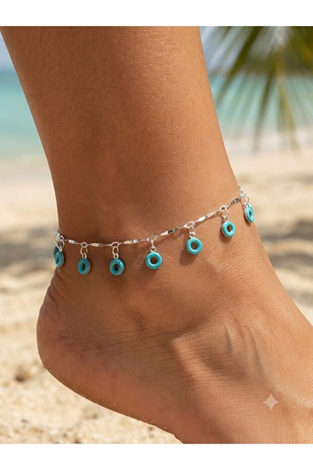 Silver Turquoise Color Circle Model Anklet