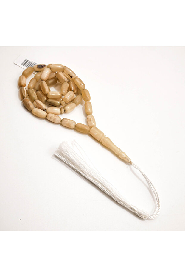 Natural Cream Rosary 45 Beads 6.5x12mm Barrel Prayer Beads Tasbih White Silk Tassel