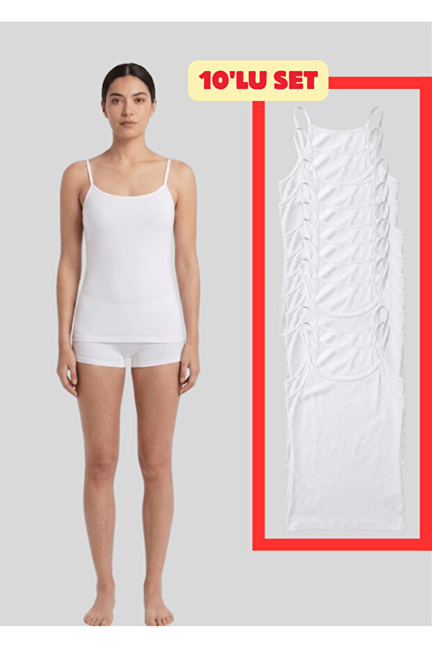 Women's Set of 10 Cotton Lycra Thin Strap Undershirts