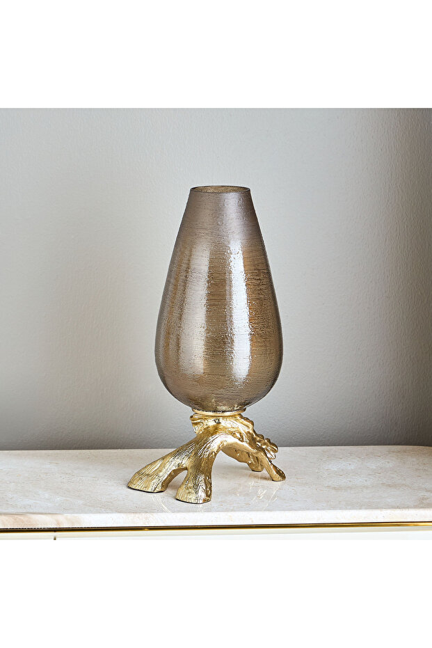 Tamara Metal and Glass Footed Vase - 48 cm