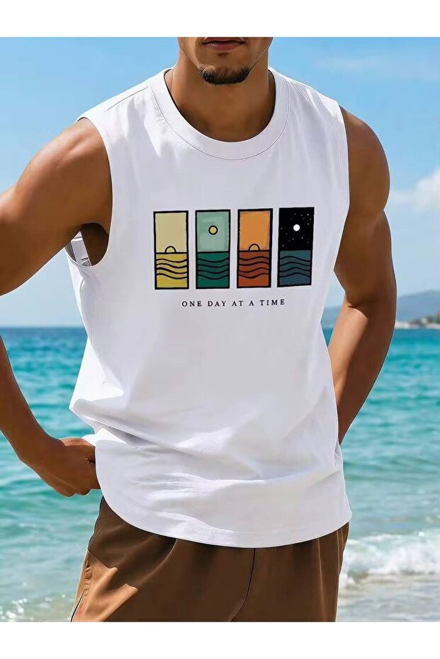 White Wide-Strap Men's Tank Top - Basic Sports and Casual Combination