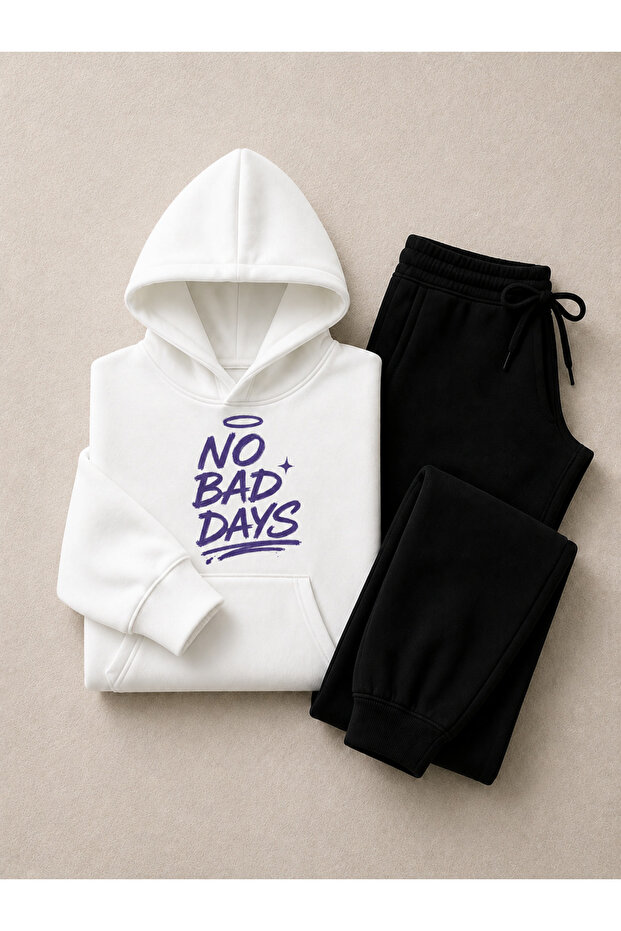Unisex No Bad Days Print Winter Top and Bottom Tracksuit Set