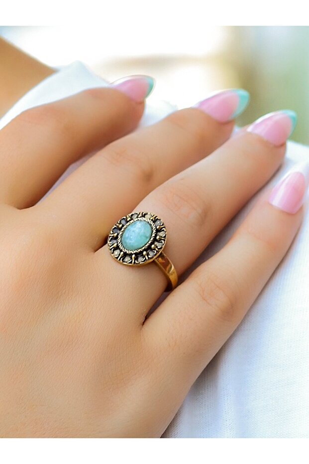 Natural Stone Amazonite Natural Stone Tulip Model Antique Women's Adjustable Ring Euy93Azt