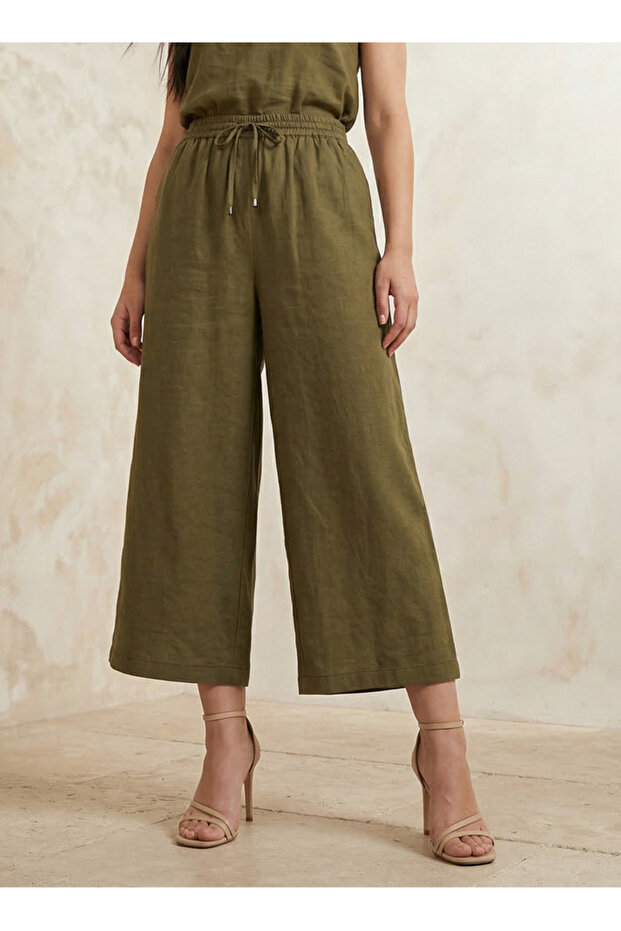WRAP NATURAL BLEND WIDE LEG PANTS