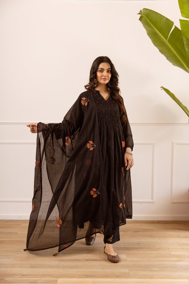 Mul Chanderi Gathered Anarkali Kurta Set for Women | Kurta Pant Dupatta Set | Ethnic Indian Wear | Indian Traditional Wear | Festive & Party Wear