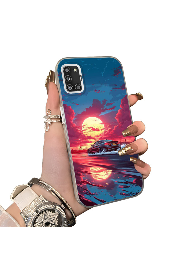 Samsung Galaxy A31 Compatible Silicone Edge Hard Back Case Couple Phone Case Sunset Patterned