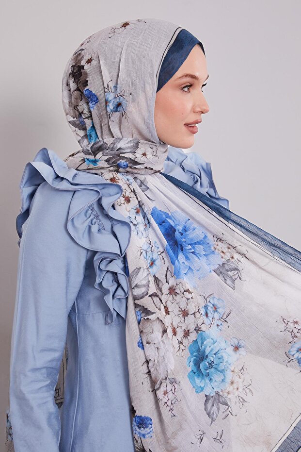 Petrol Blue Floral Craze Comfort Shawl