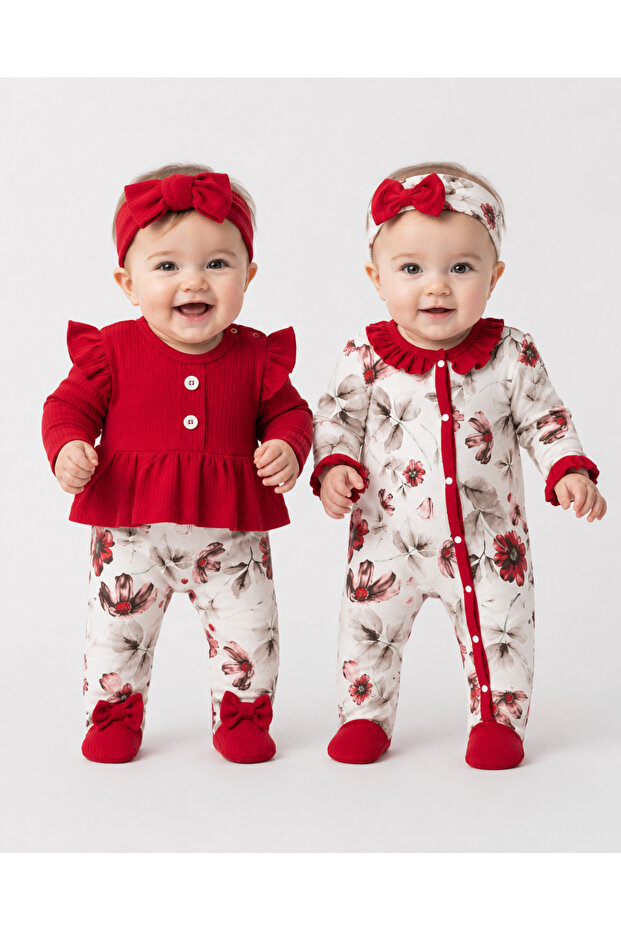 Flower-Patterned Baby Girl 2-Piece Jumpsuit