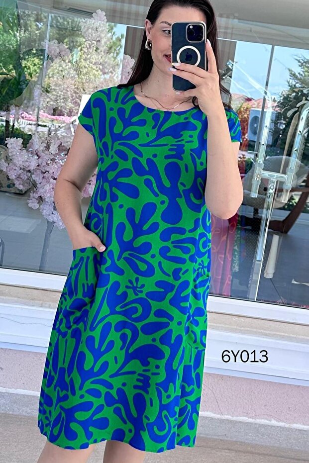 فستان فيسكوز بجيب أمامي 6Y013