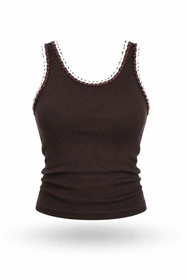 Brown Knitted Detailed Ribbed Athlete's Undershirt 261052