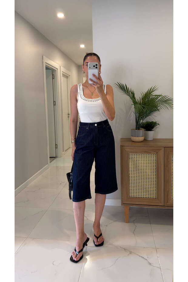 Pearl Dark Blue Baggy Fit Bermuda Shorts