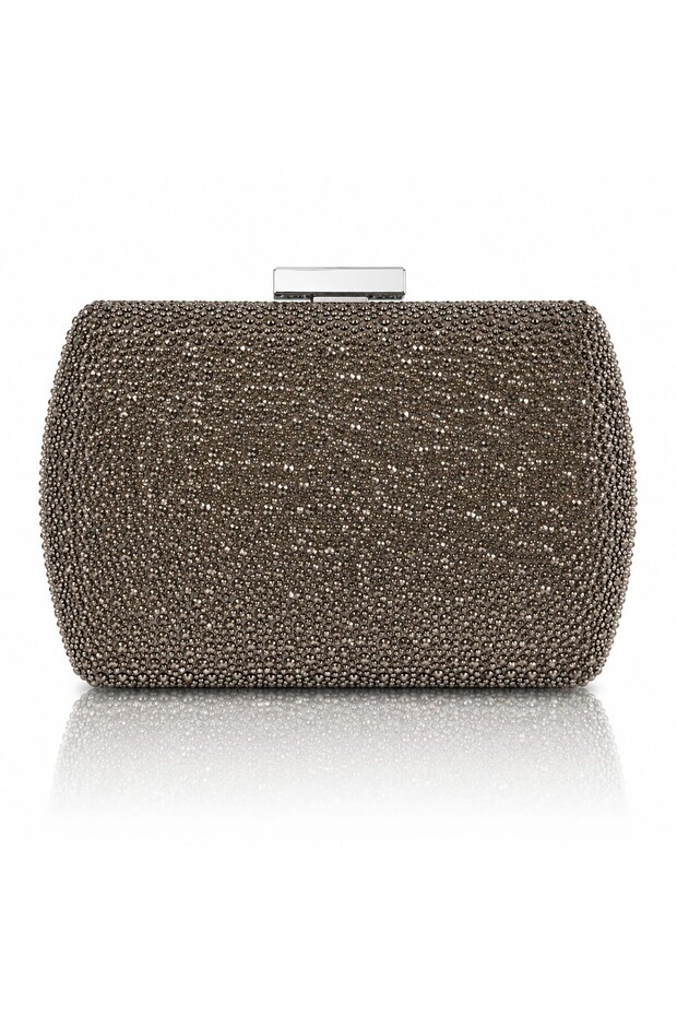 Platinum Gray Shiny Stone Coated Oval Promise Engagement Wedding Women Evening Dress Bag Clutch