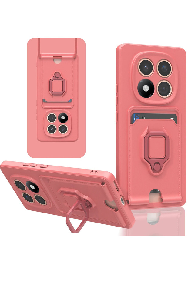 Ilkestor Redmi Note 14 Pro 4g Case Zuma Silicone with Business Card Holder and Ring (184131) - Pink