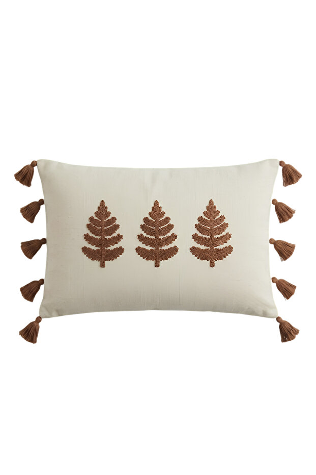 Botanical Embroidered Tassel Cushion Cover 35X55 cm