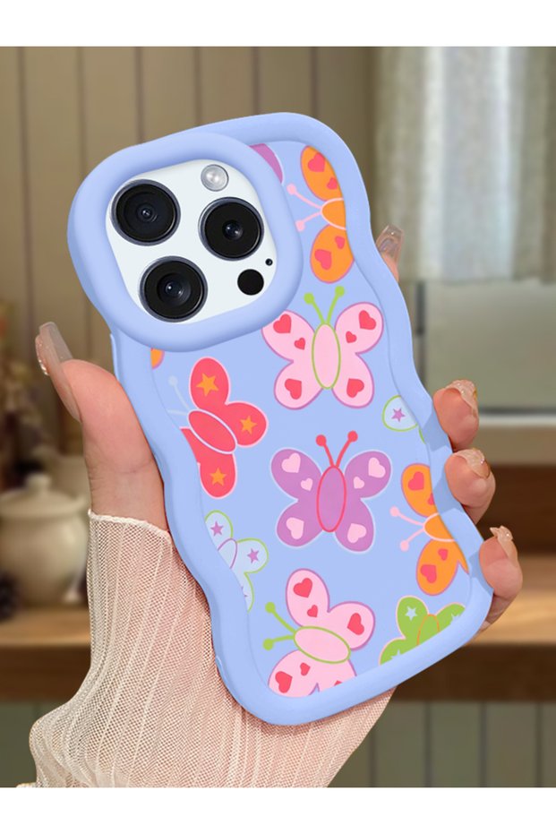 iPhone 16 Pro Max Compatible Case with Camera Protector Blue Silicone Couple Phone Case Butterfly Pattern