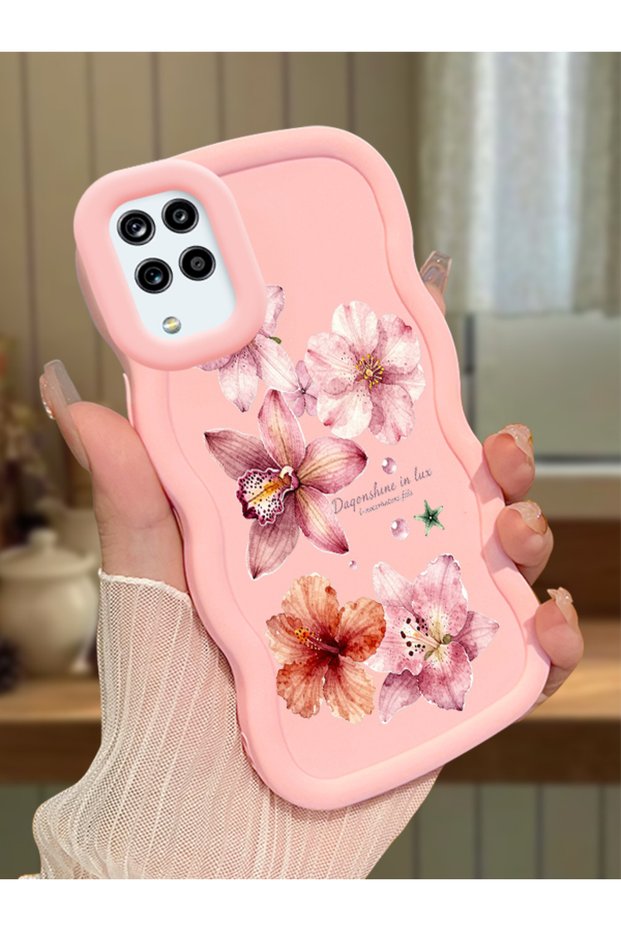Samsung Galaxy A12 Compatible Case Camera Protector Pink Silicone Couple Phone Case Floral Pattern
