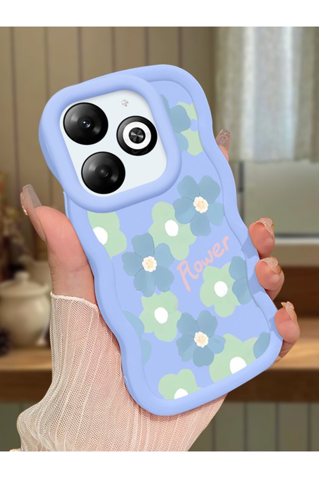 Infinix Smart 8 Compatible Case Camera Protector Blue Silicone Couple Phone Case Cover Floral Pattern