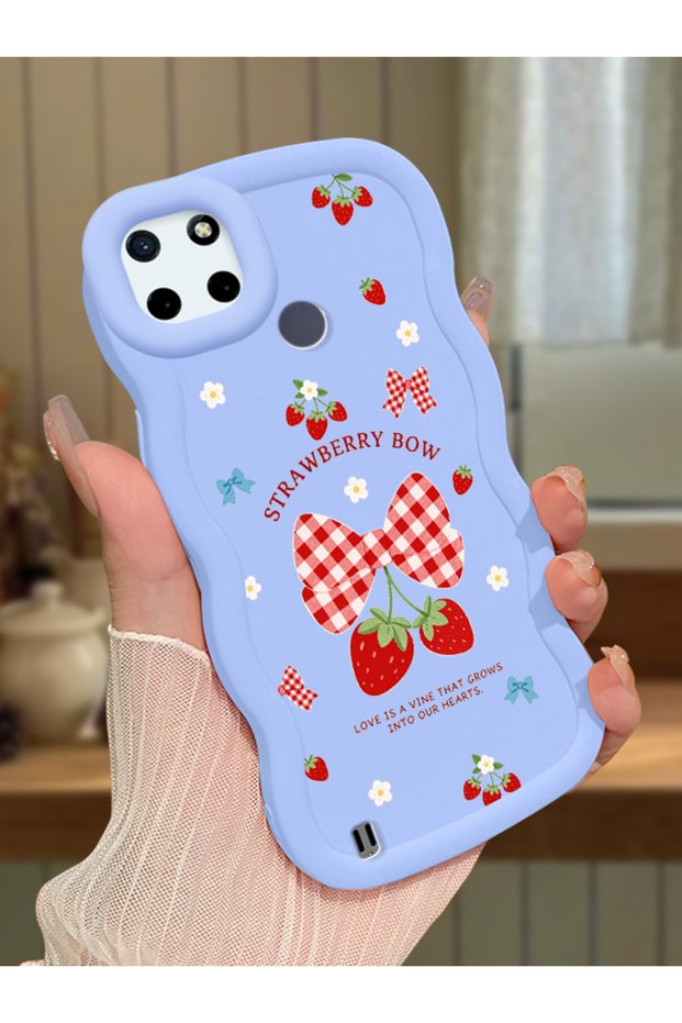 Realme C21Y Compatible Case Camera Protector Blue Silicone Couple Phone Case Strawberry Pattern