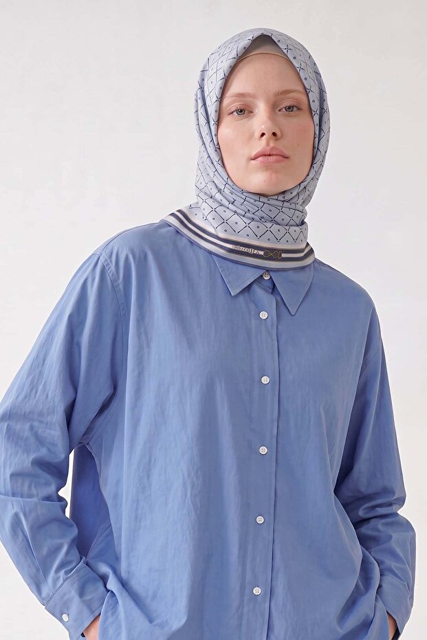 Baby Blue Belt Detailed Twill Silk Scarf