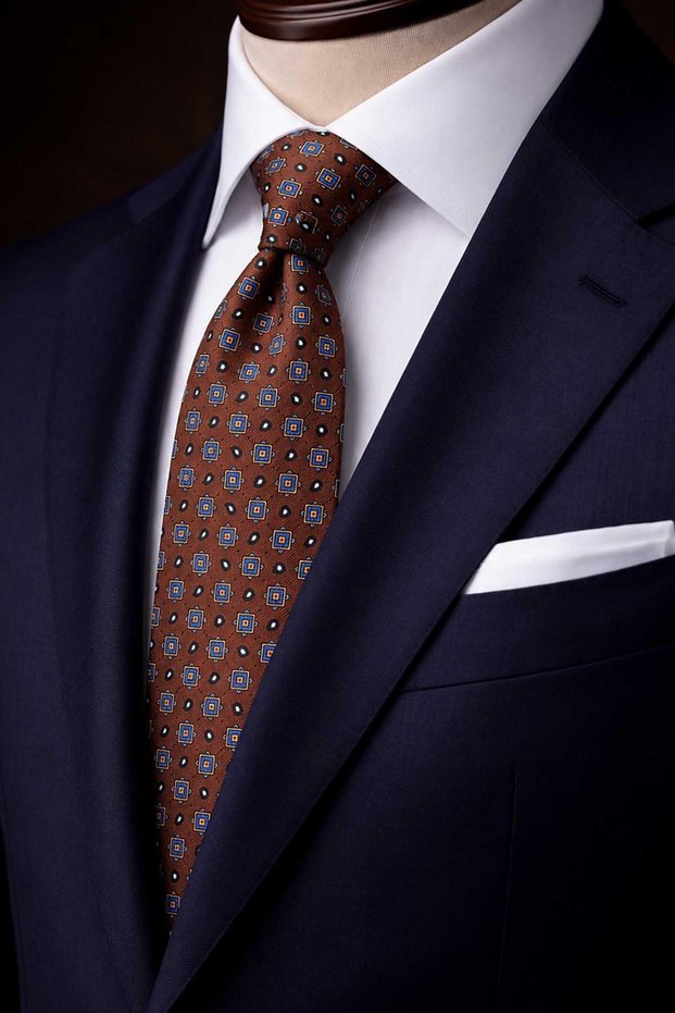 Brown Small Pattern Italian Silk Tie İk2506