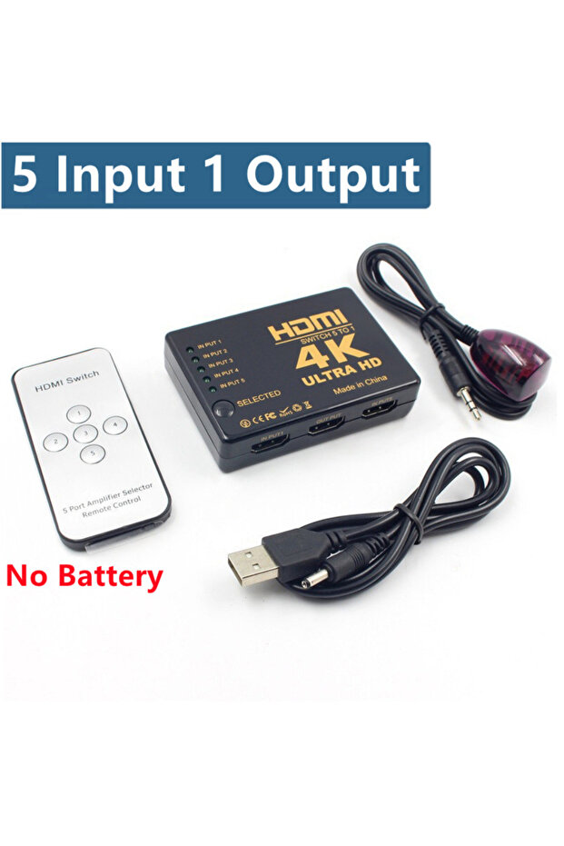 محول فيديو 5 مداخل و1 مخرج متوافق مع HDMI بدقة 4K مع جهاز تحكم عن بعد بالأشعة تحت الحمراء لتلفزيون HDTV