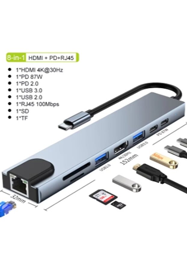 8 in 1 8 In 2 USB HUB With Splitter Reader USB C Port 3 0 2 0 SD TF Card Docking Station