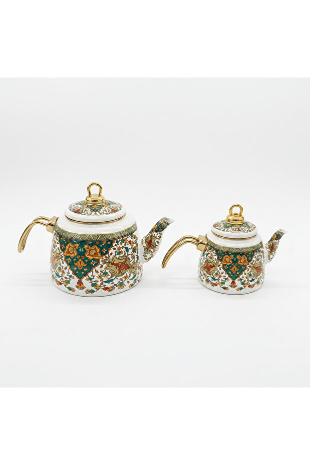 Cream Enamel Kettle Set with Floral Design — 2 Pcs - 2.2 Litre + 1 Litre