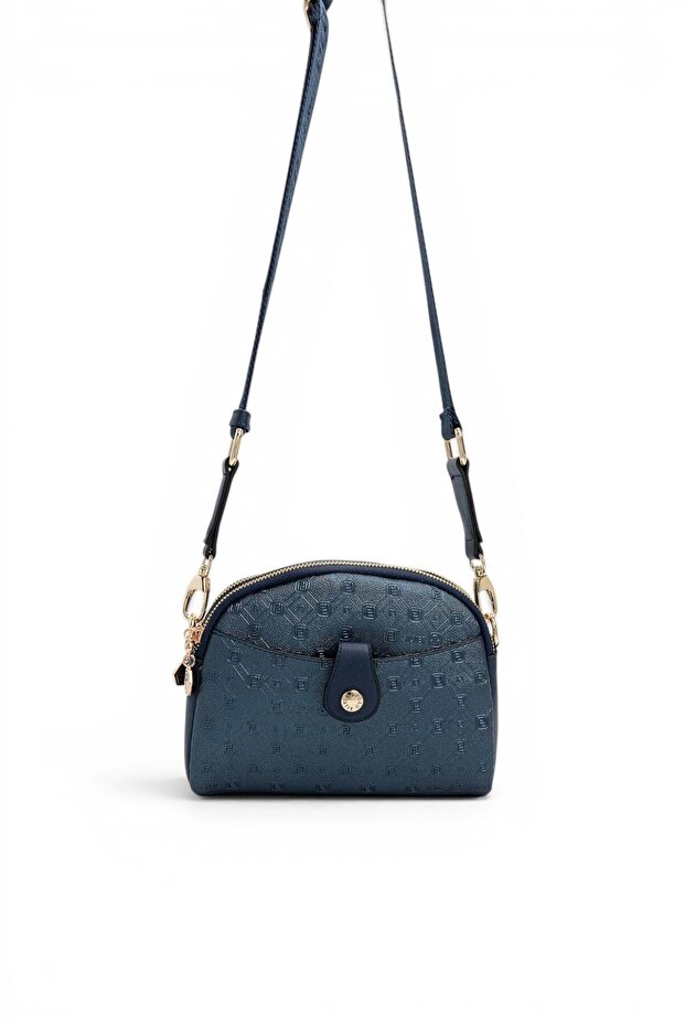 Navy Blue - Women's Crossbody Bag with Navy Blue Logo Sp1144